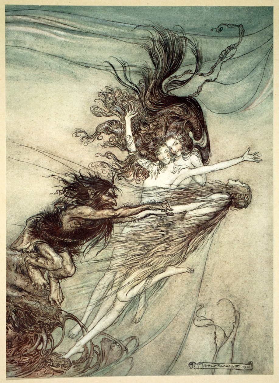 De Rijndochters plagen Alberich, 1910 door Arthur Rackham