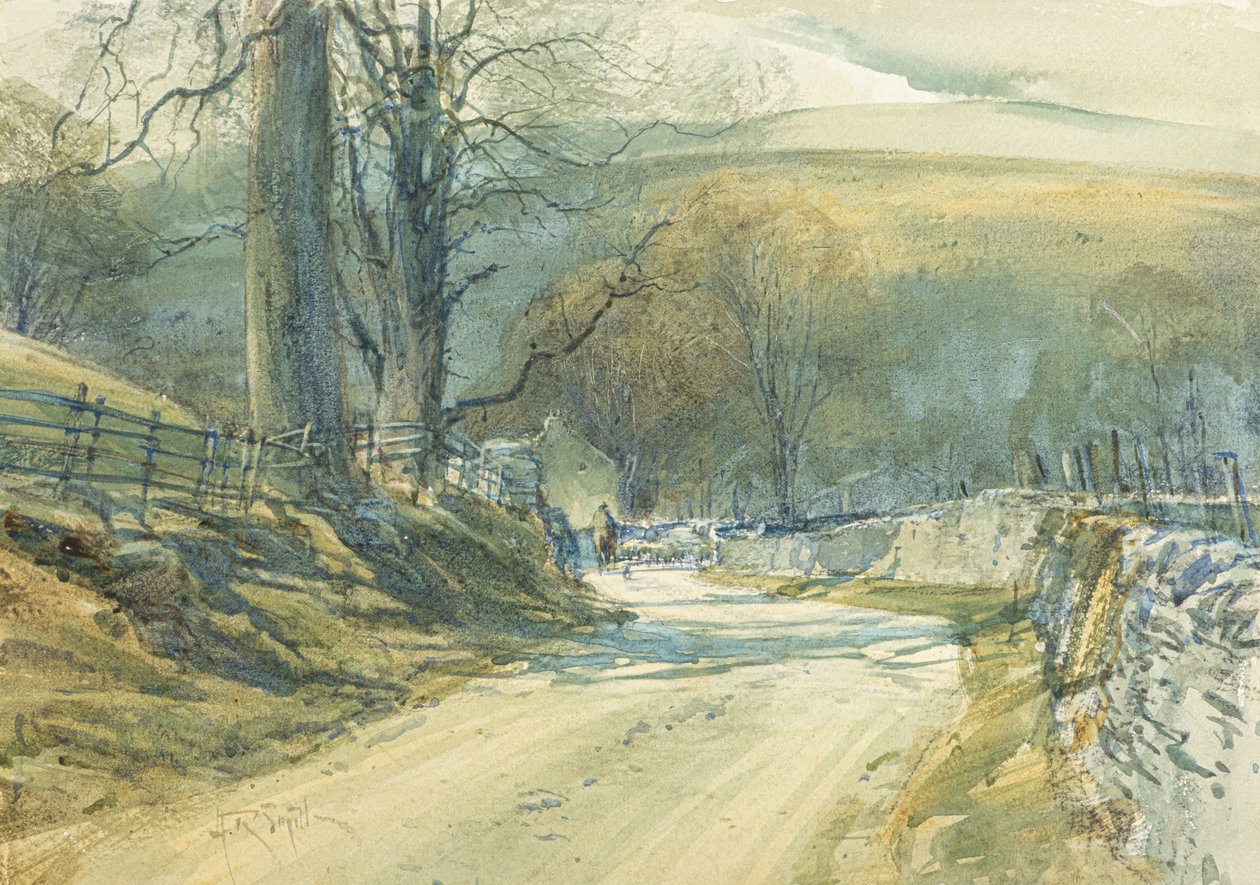 De kronkelende weg, Upper Wharfedale door Arthur Reginald Smith