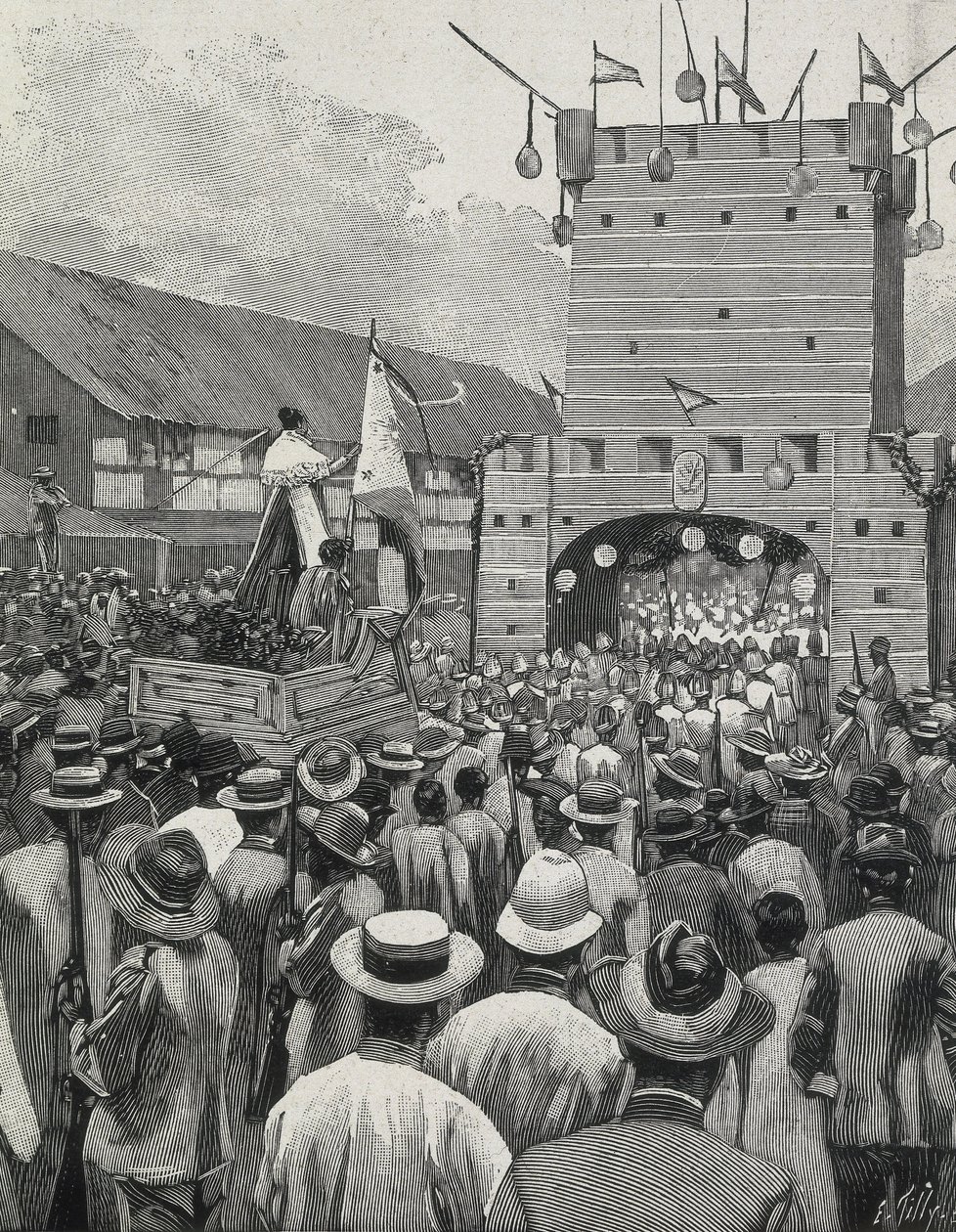 Filipijnen (1899). Protest in Manilla. (gravure) door Artist Unknown