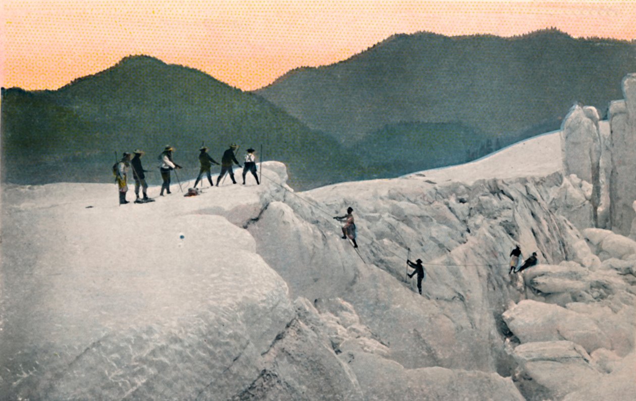 Een Gletsjer Oversteken, Mount Rainier, ca. 1916 door Asahel Curtis