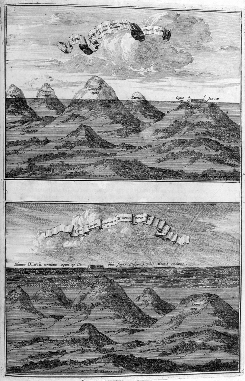 De grote vloed uit Arca Noe door Athanasius Kircher