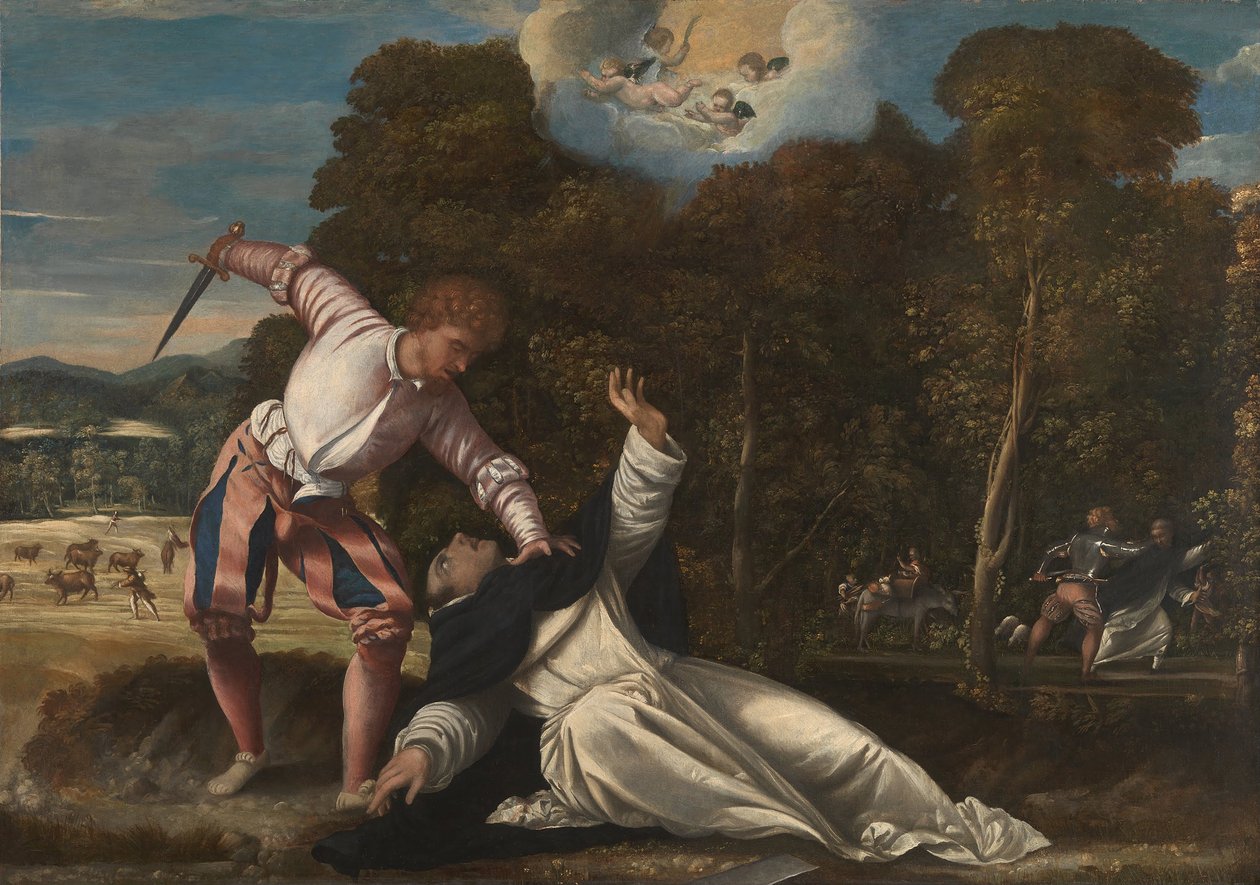 De dood van Sint Petrus Martelaar door Attributed to Bernardino da Asola