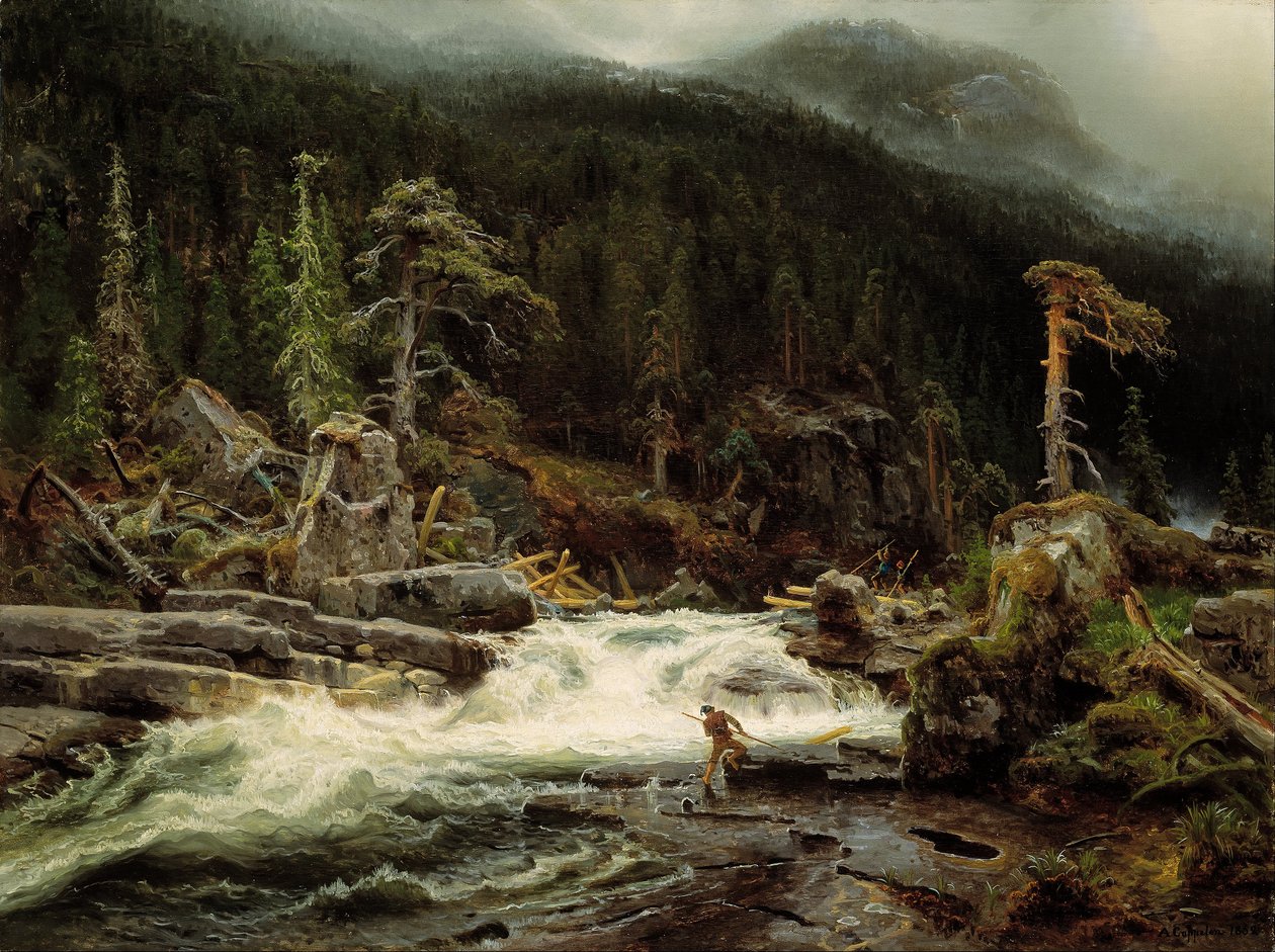 Waterval in Telemark door August Cappelen