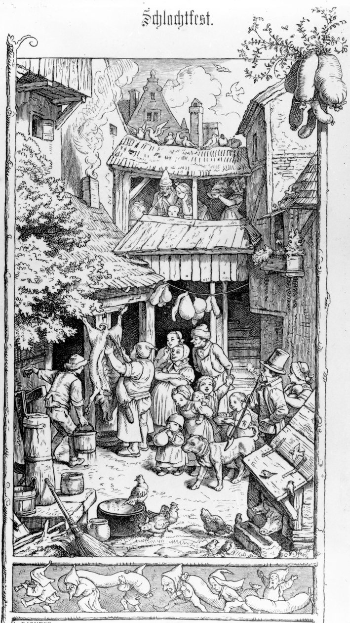Duits Schlachtfest, gegraveerd door Adrian Ludwig Richter door August Gaber