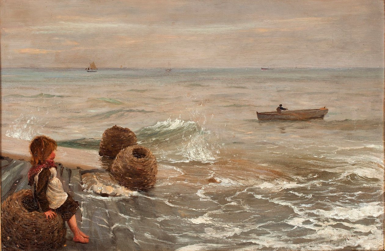 Meisje bij de kade door August Hagborg