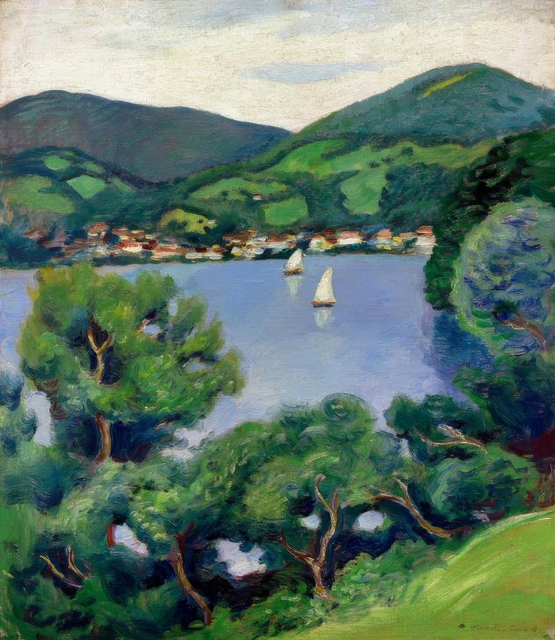 Uitzicht op de Tegernsee door August Macke