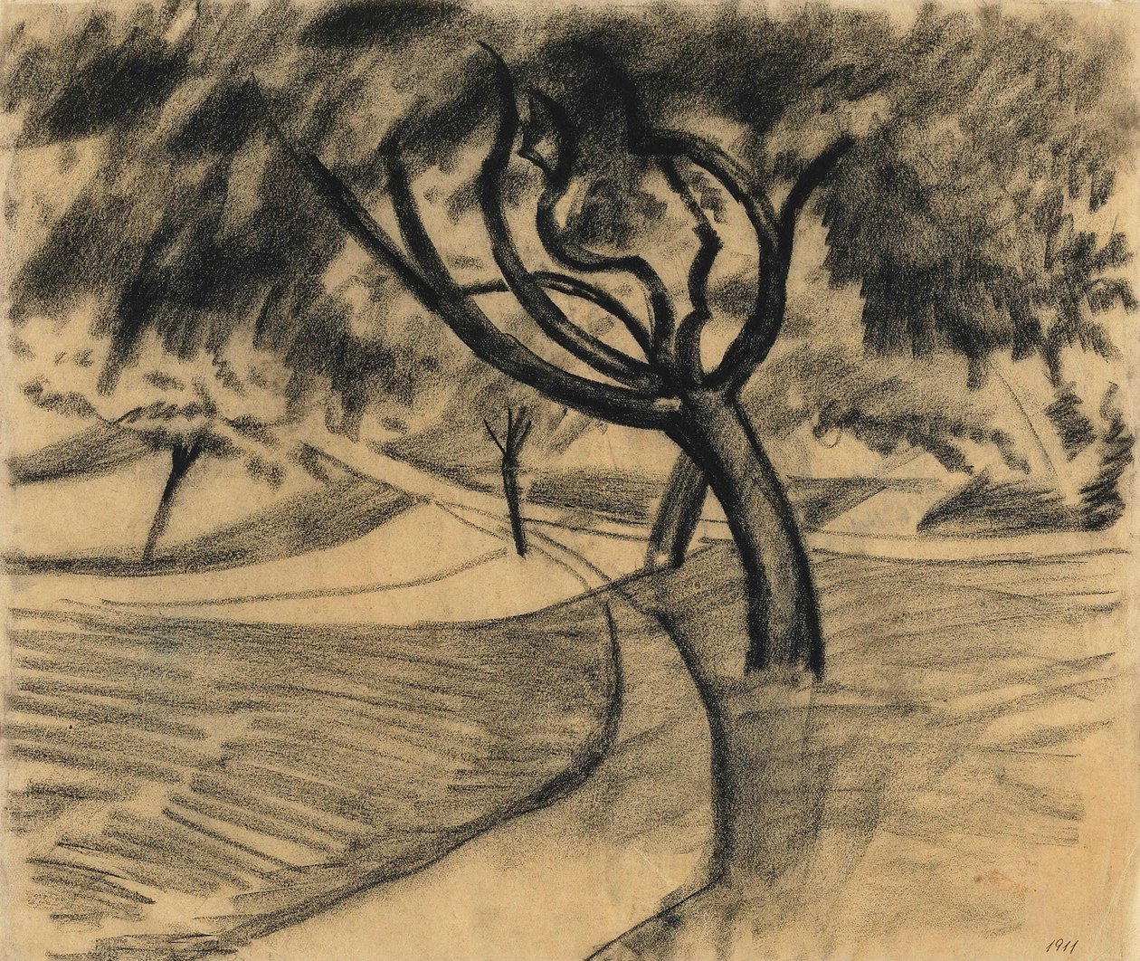 Boom en velden door August Macke