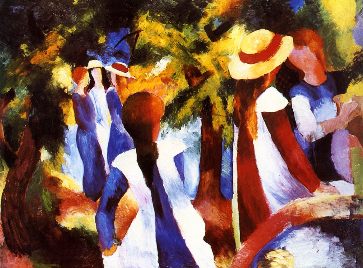Meisje onder bomen door August Macke