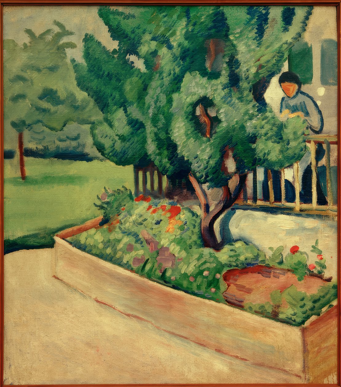 Voor het huis in Tegernsee I door August Macke