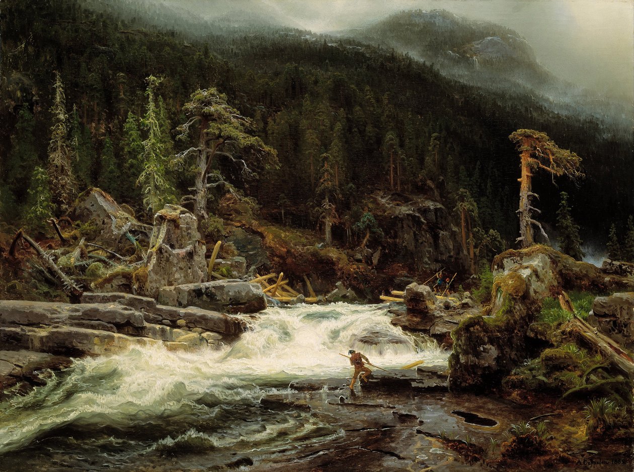 Waterval in Telemark door August Cappelen