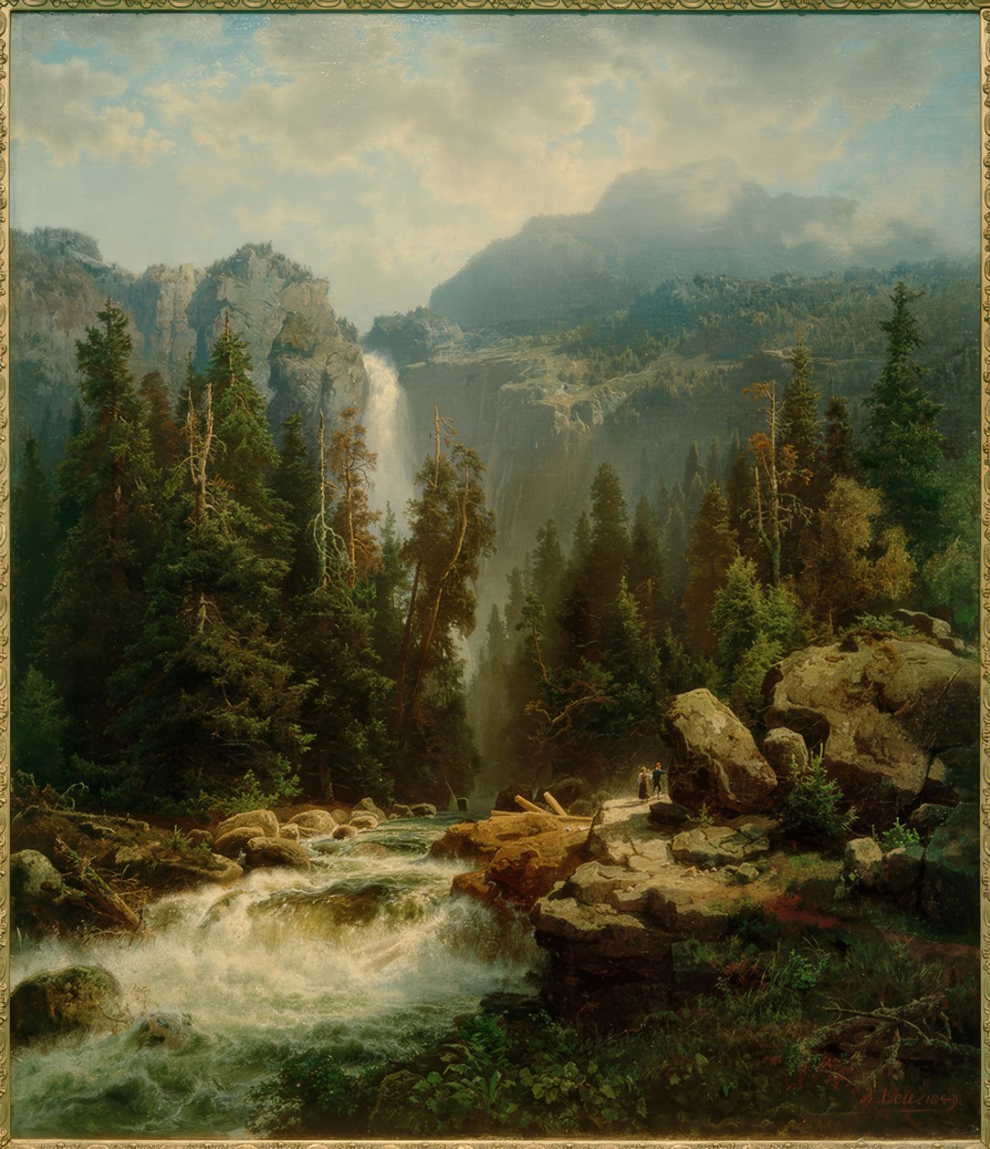 A. Leu de Oudere, Noors landschap met waterval door August Wilhelm Leu