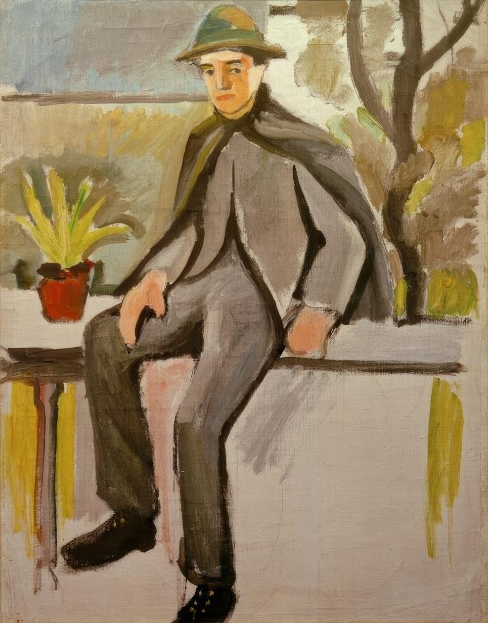 Boerenjongen op balkon door August Macke