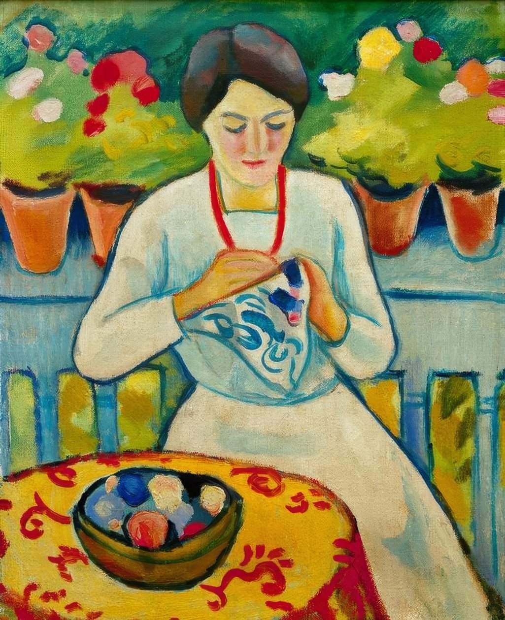 Vrouw op balkon door August Macke