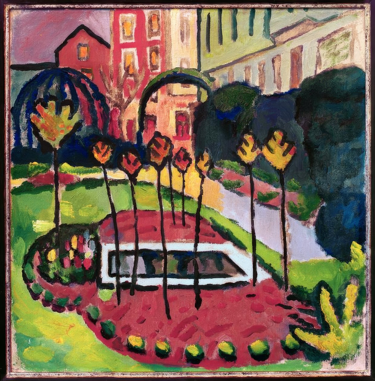 Tuin met bassin door August Macke