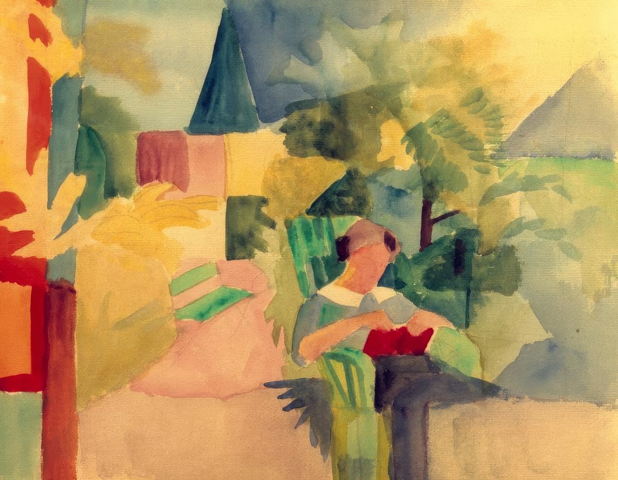Tuin met lezende vrouw (aan het Thunermeer) door August Macke