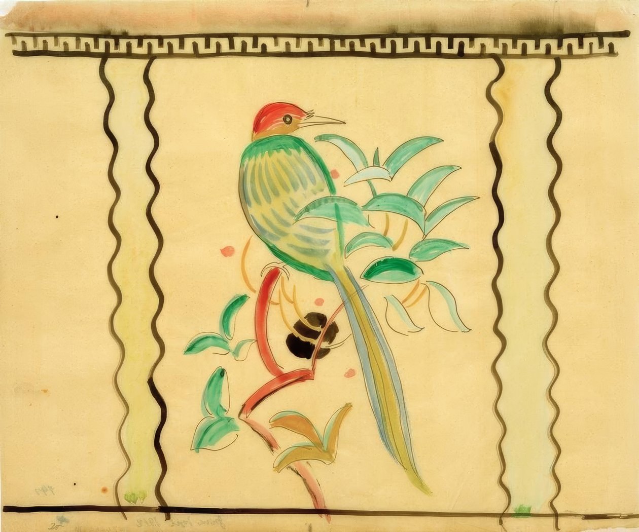 Groene Vogel (Vaasontwerp) door August Macke