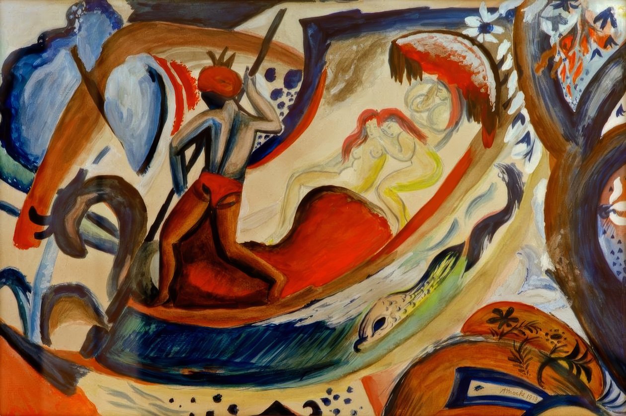Naakte meisjes in de boot door August Macke