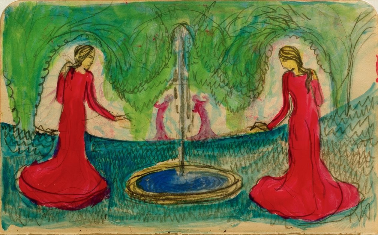 Dans bij de fontein door August Macke