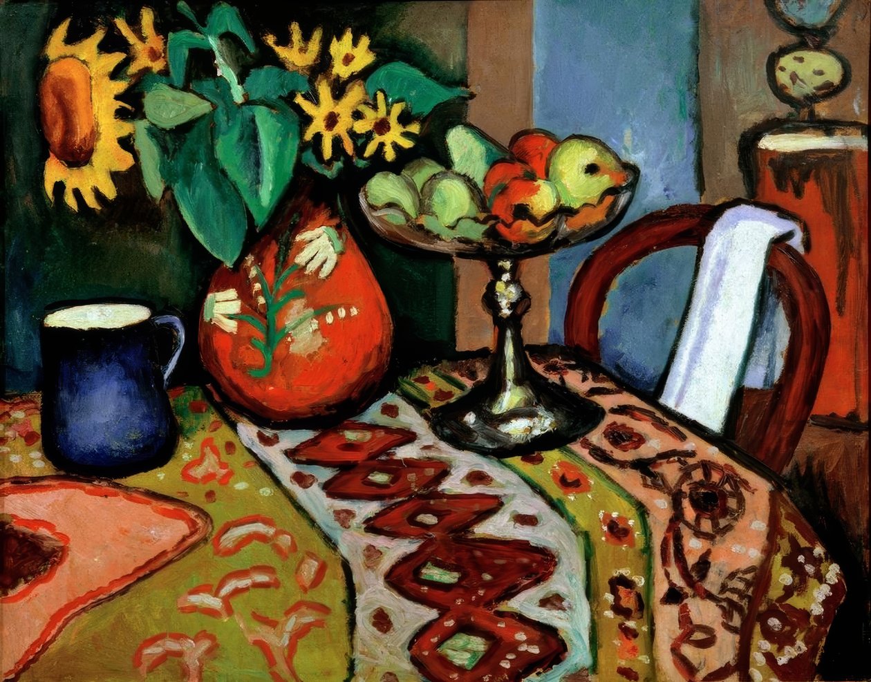 Stilleven met Zonnebloemen I door August Macke
