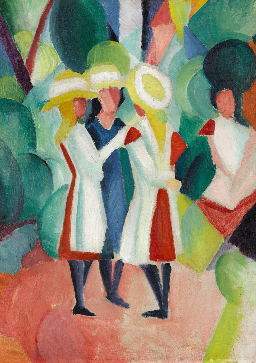 Drie meisjes met gele strohoeden door August Macke