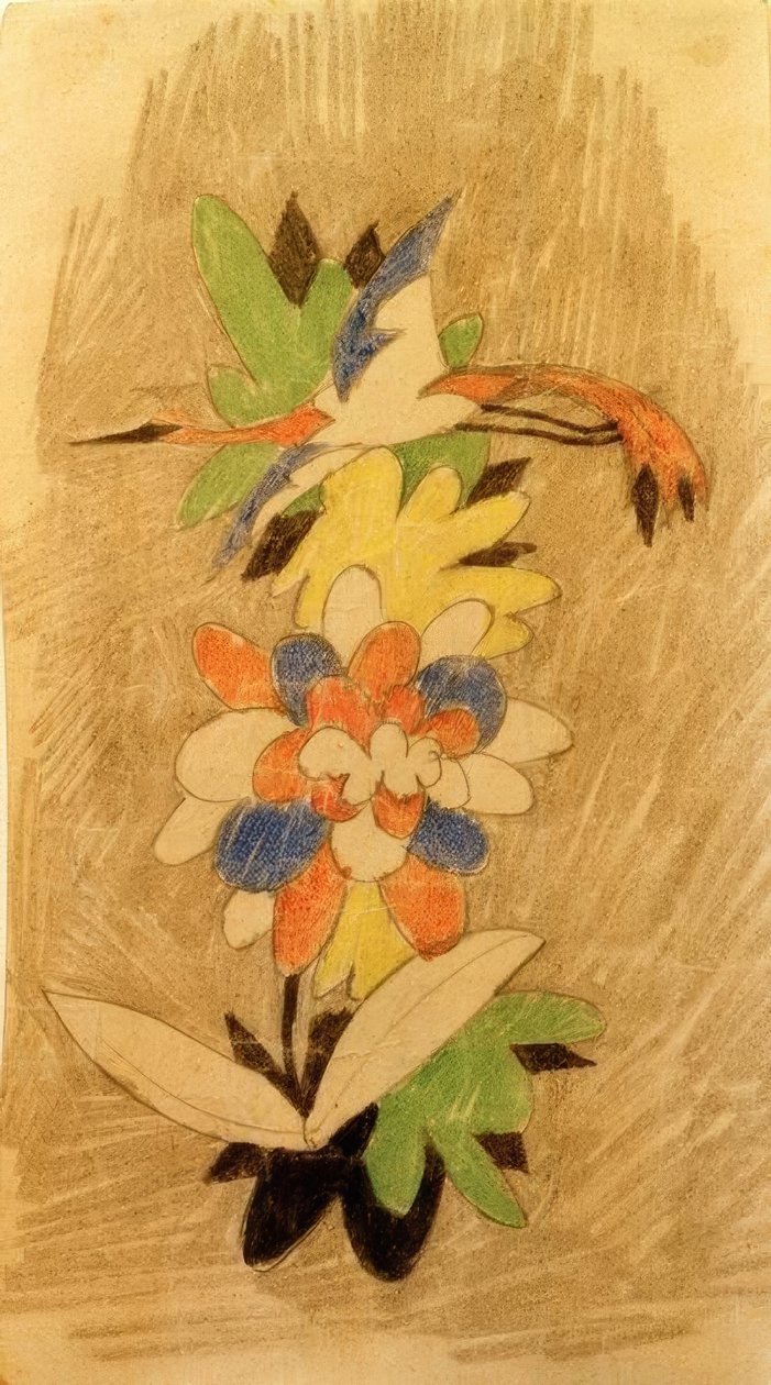 Vogel in bloemen door August Macke