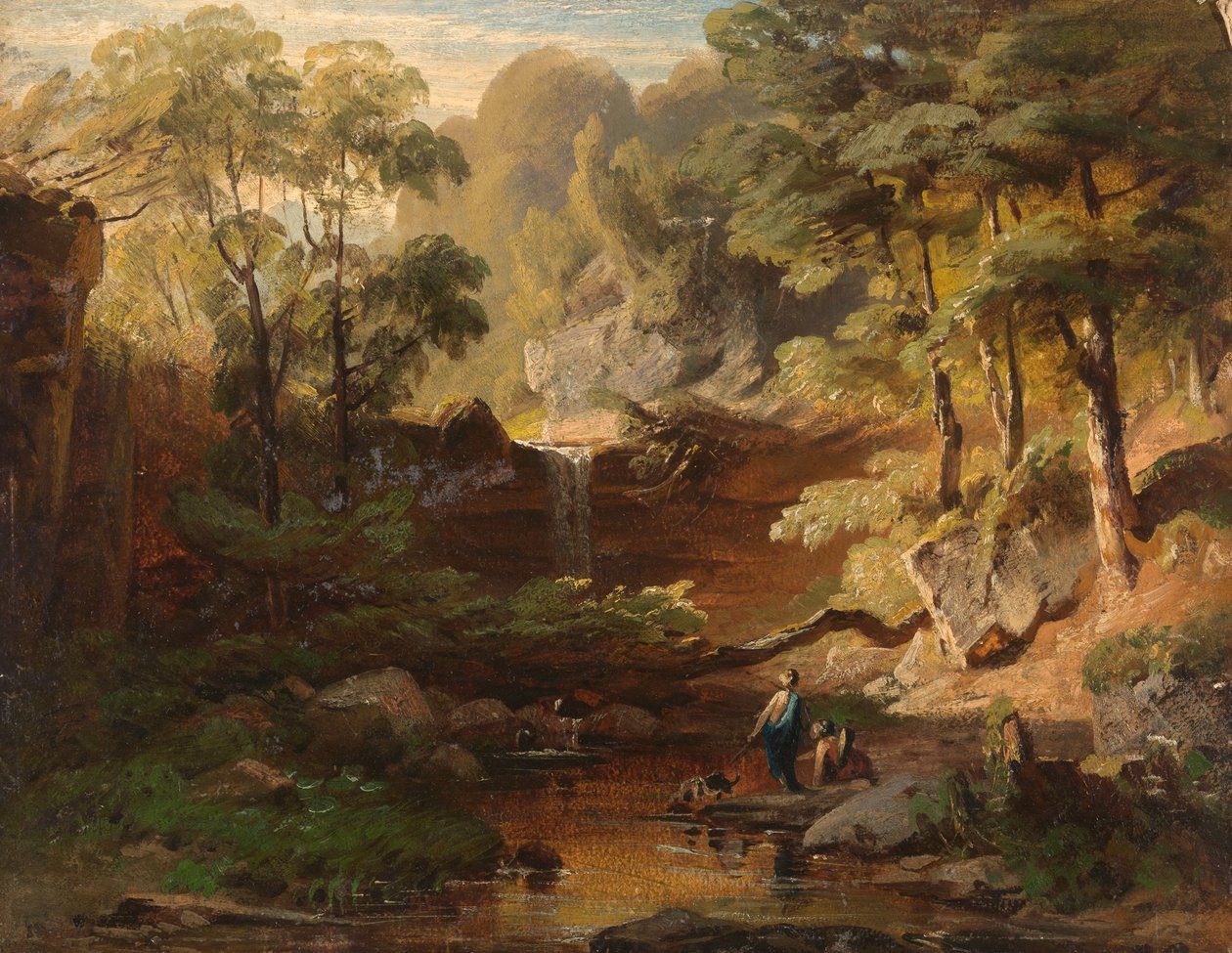Boslandschap met beek door August Seidel