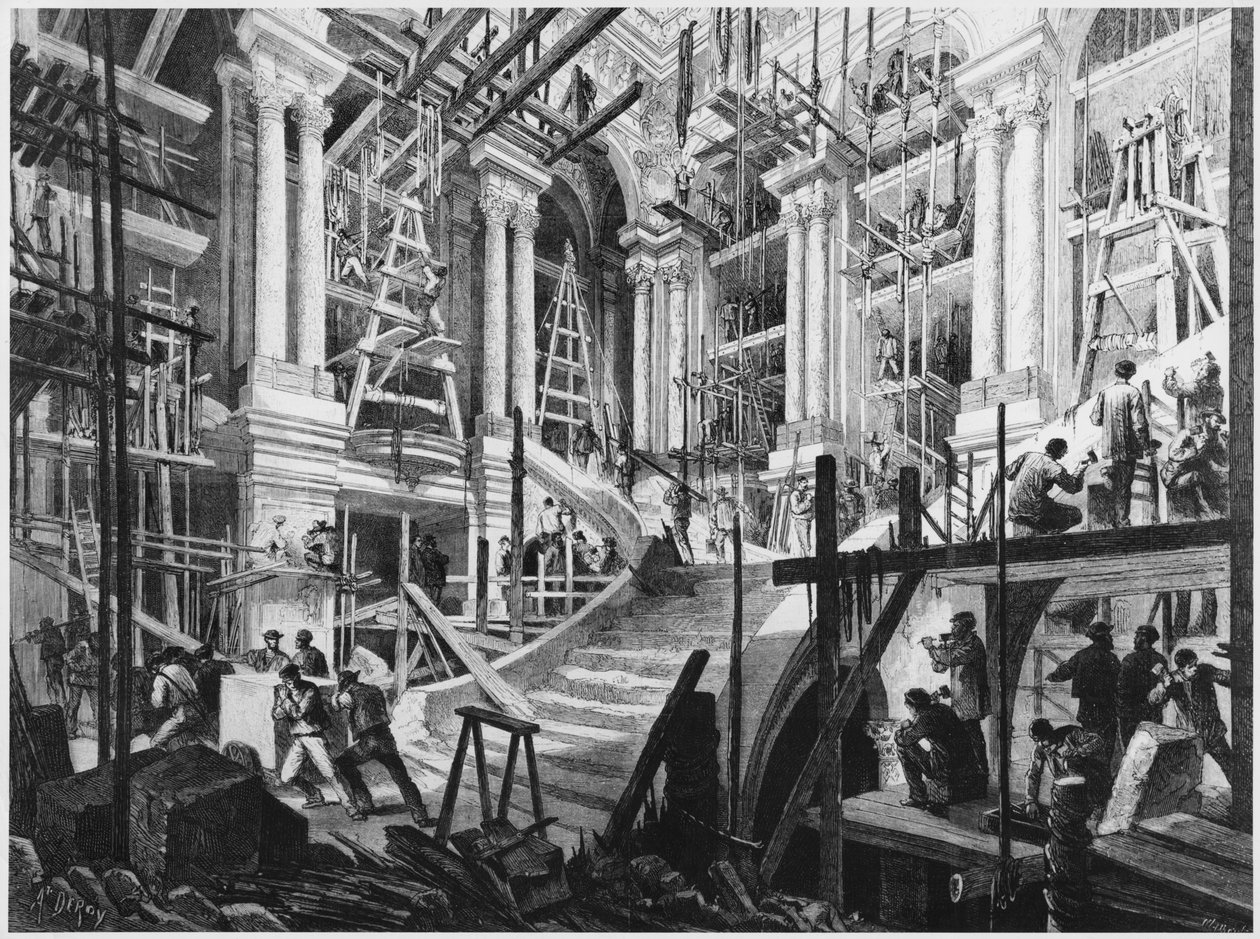 Bouw van de grote trap, Opera, Parijs door Auguste Victor Deroy