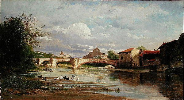 Brug met eenden, 1872 door Auguste Allonge
