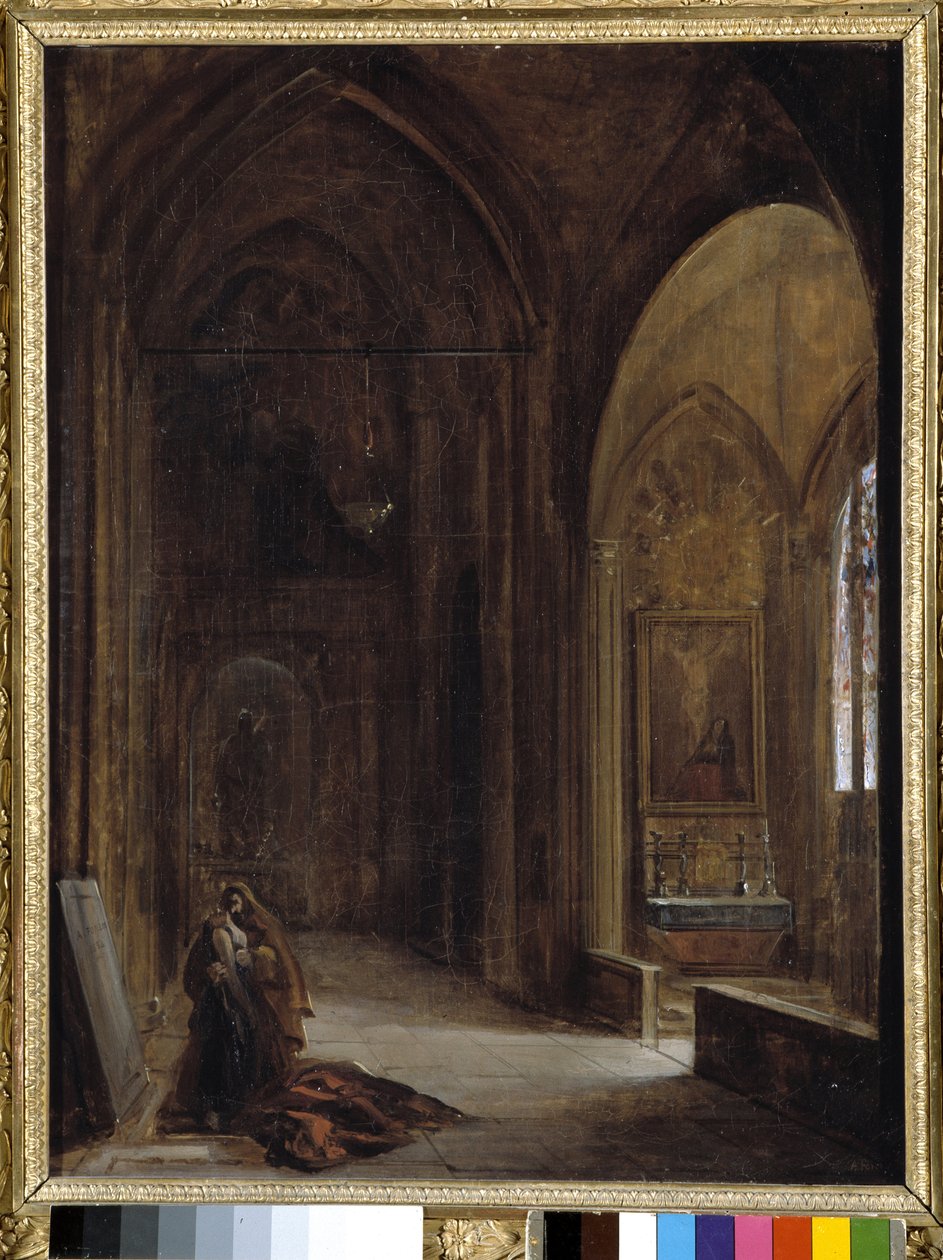 Interieur van een kerk door Auguste Forbin