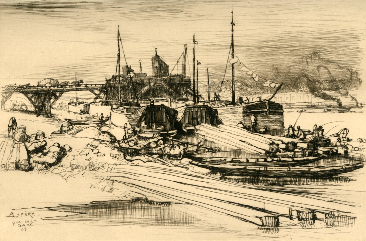 Quai De La Gare: Openbare Stortplaats, 1908 door Auguste Louis Lepère