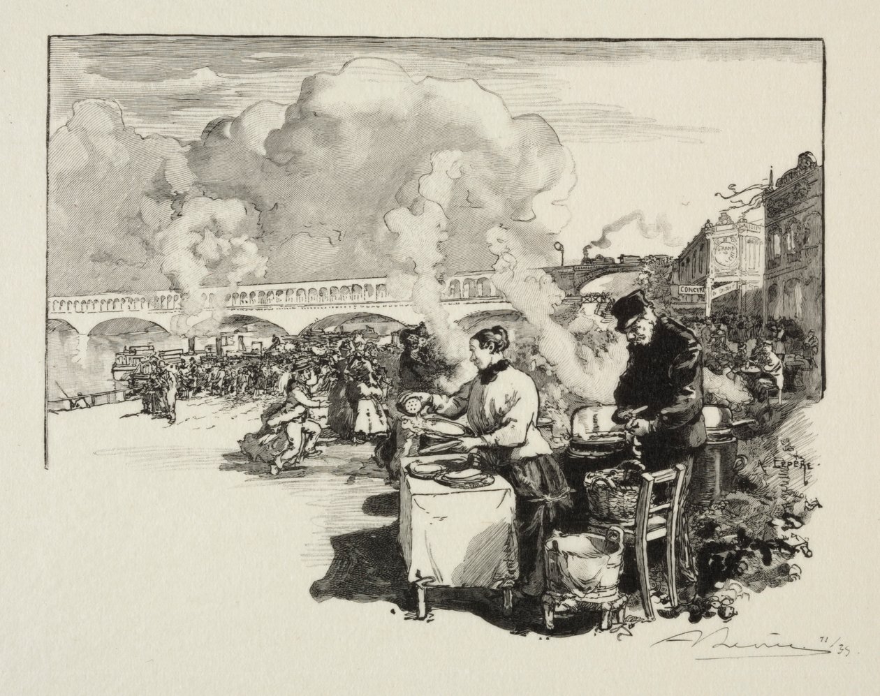 Debarcadère des bateaux-omnibus door Auguste Louis Lepère