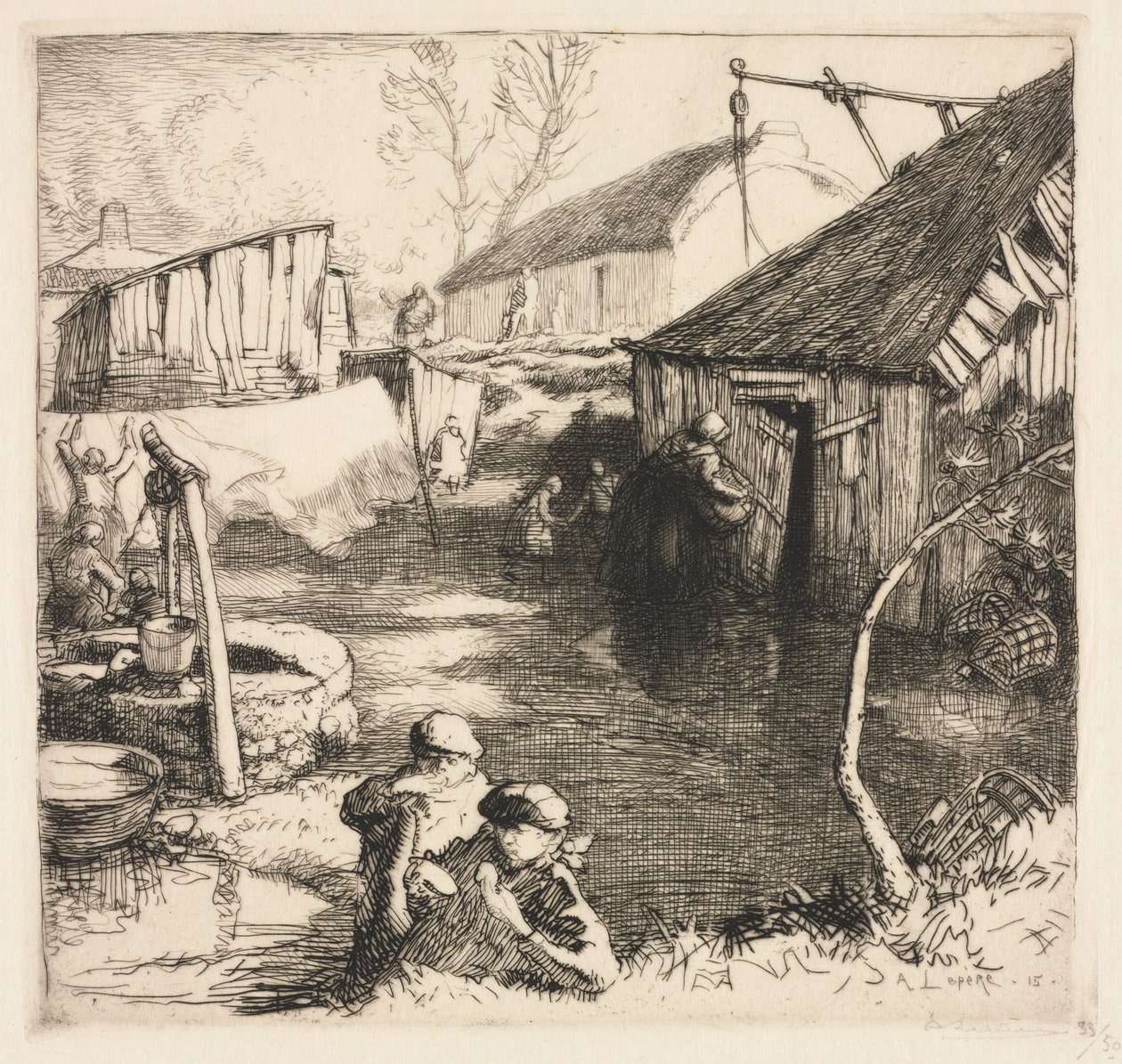 Visserskwartier (Saint-Jean-de-Monts) door Auguste Louis Lepère