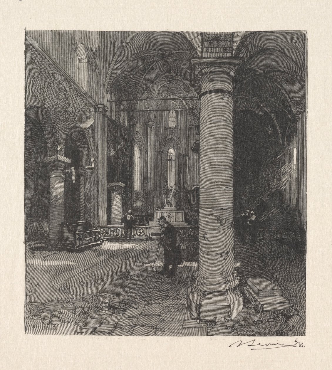 Interieur van de kerk door Auguste Louis Lepère