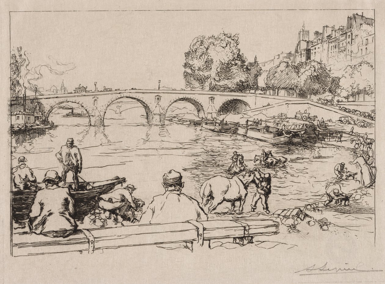 De drinkplaats bij Pont Marie door Auguste Louis Lepère