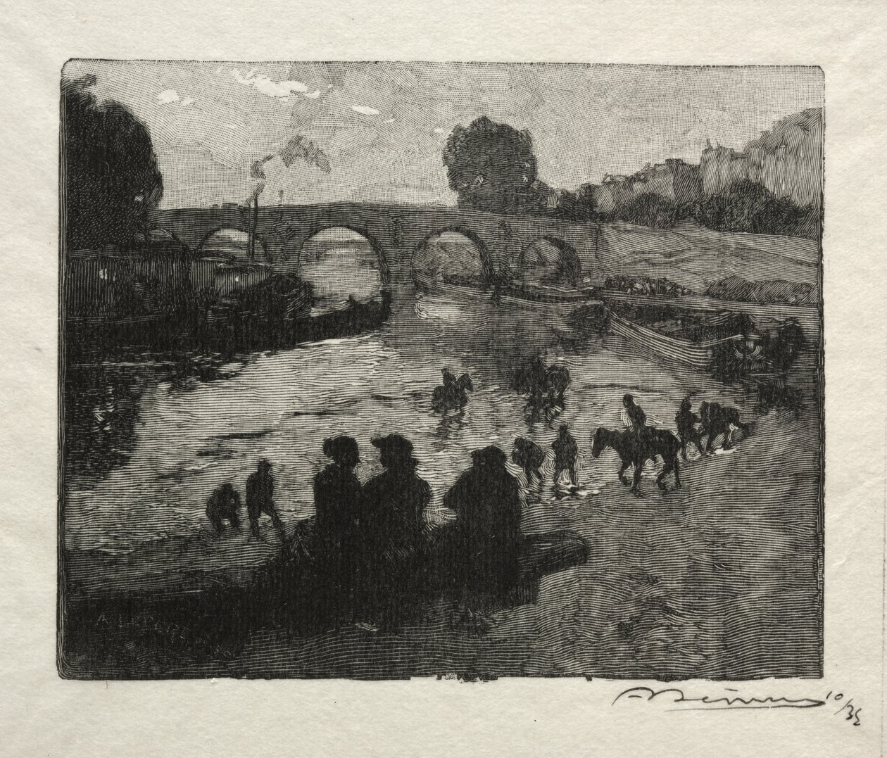 De Drinkplaats van de Pont Marie door Auguste Louis Lepère