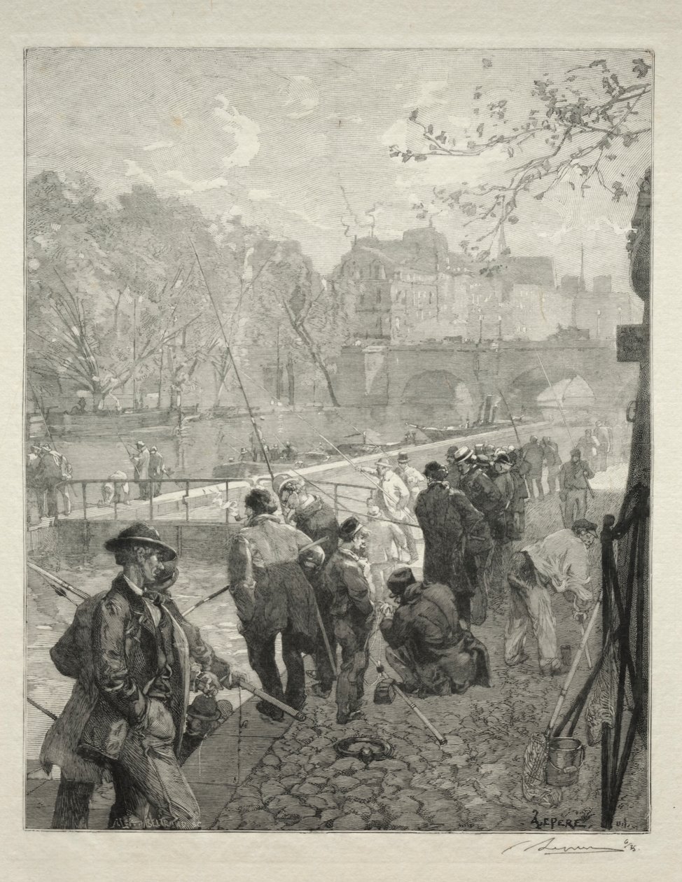 De sluis van de Monnaie door Auguste Louis Lepère