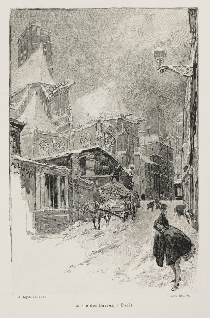 La Rue des Barres, Parijs door Auguste Louis Lepère