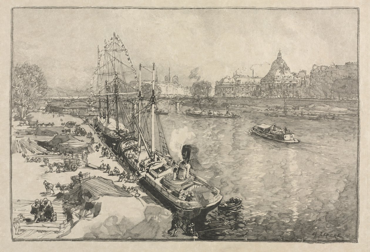 [Grote stoomboot aan de kade, Parijs] door Auguste Louis Lepère