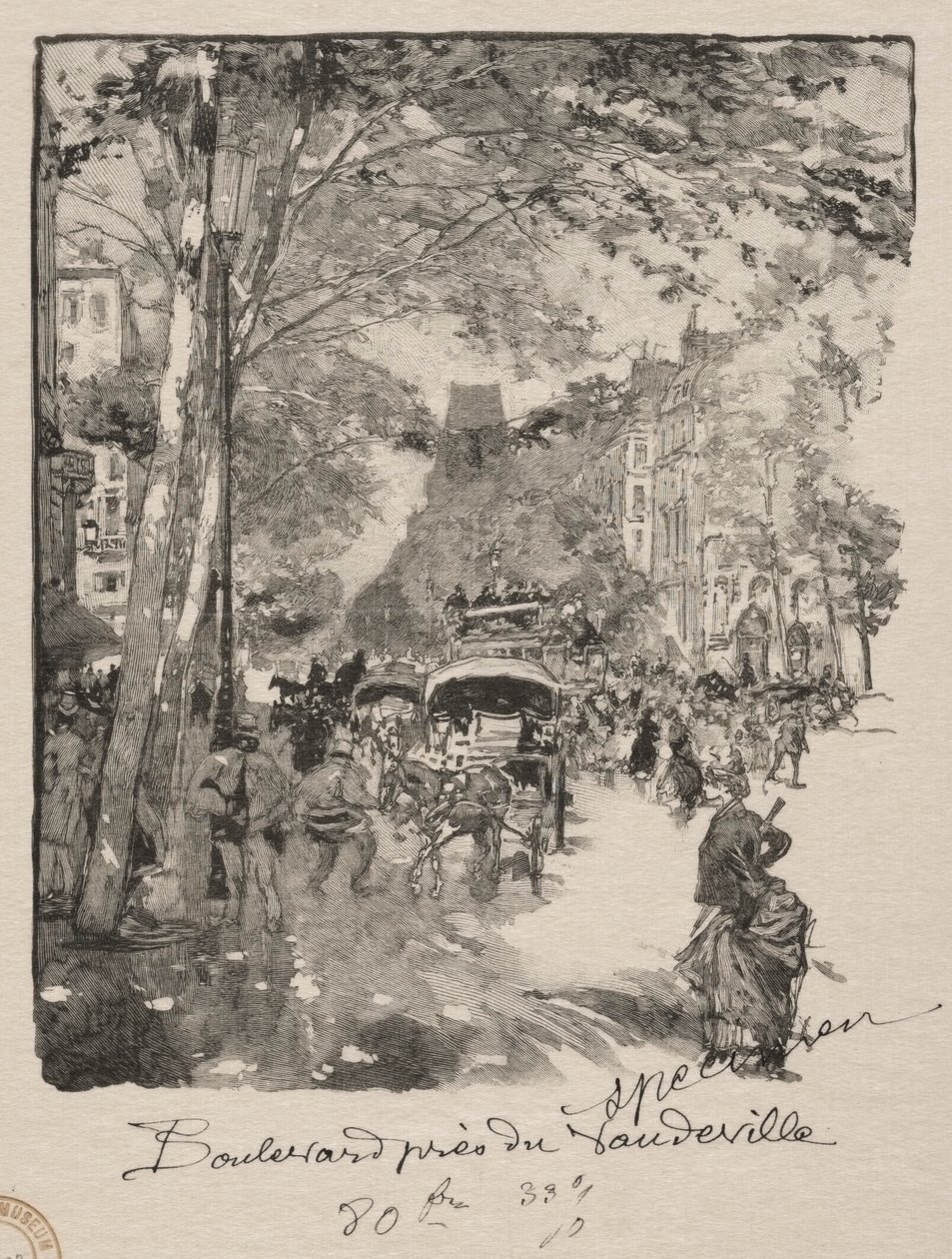 Le Boulevard bij het Vaudeville door Auguste Louis Lepère