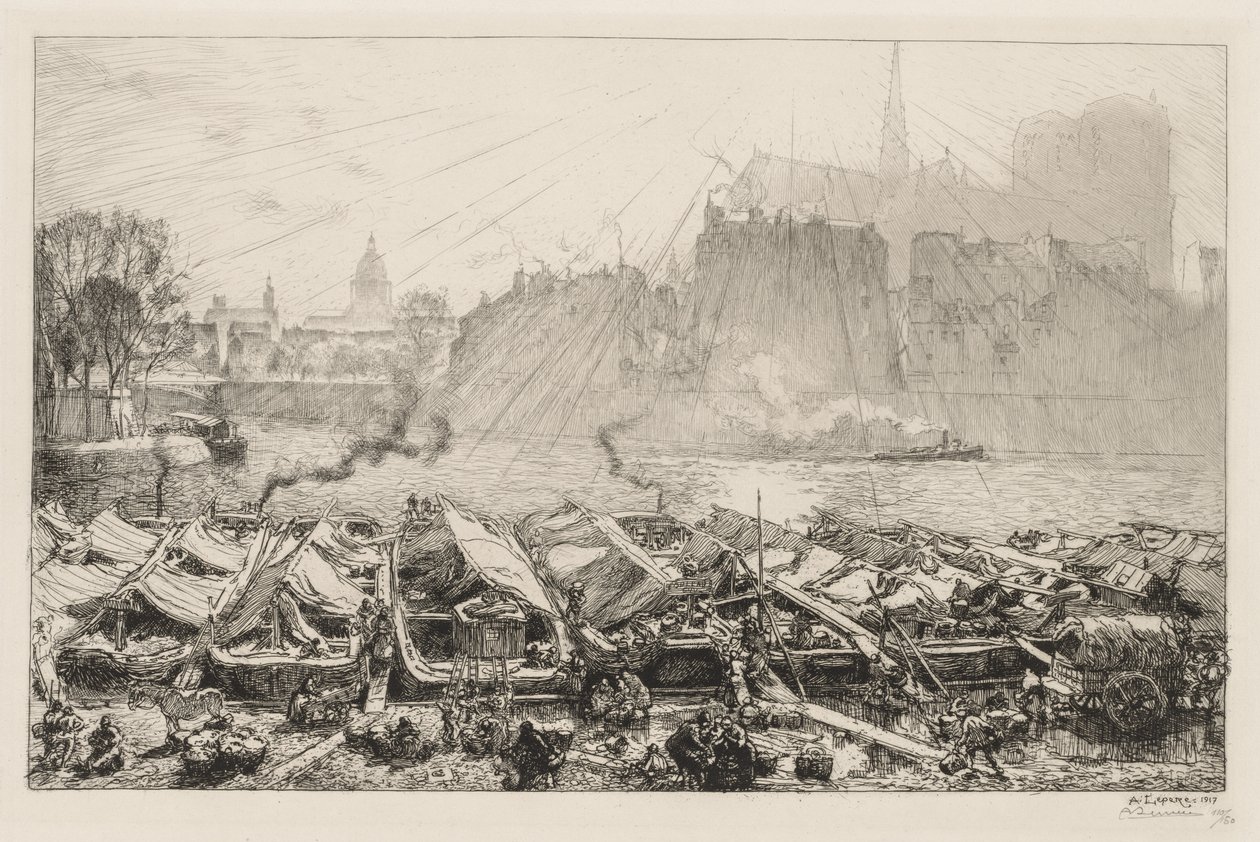 Le Grande Marché aux Pommes, 1917 door Auguste Louis Lepère