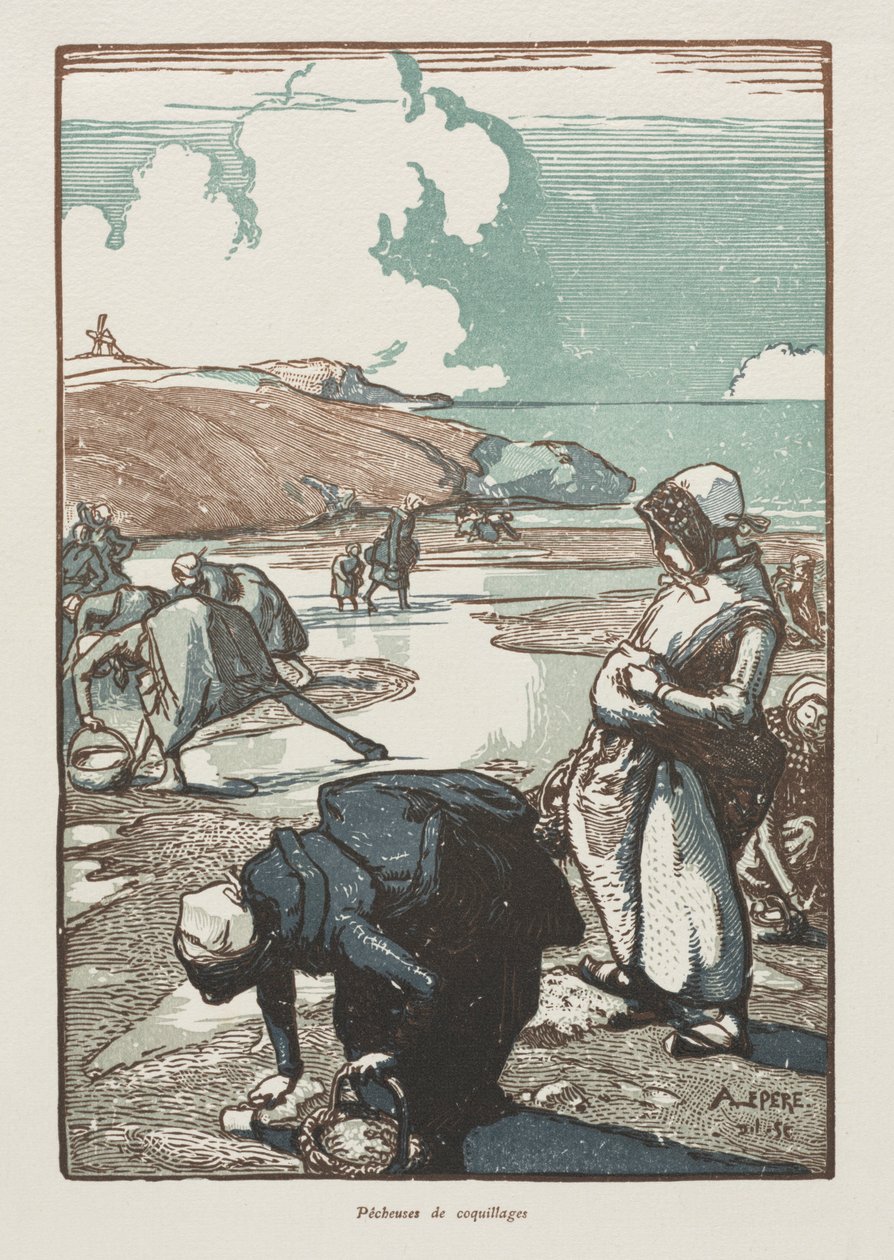 Les Pêcheuses de Pignons, Saint-Jean-de-Mont, 1903 door Auguste Louis Lepère