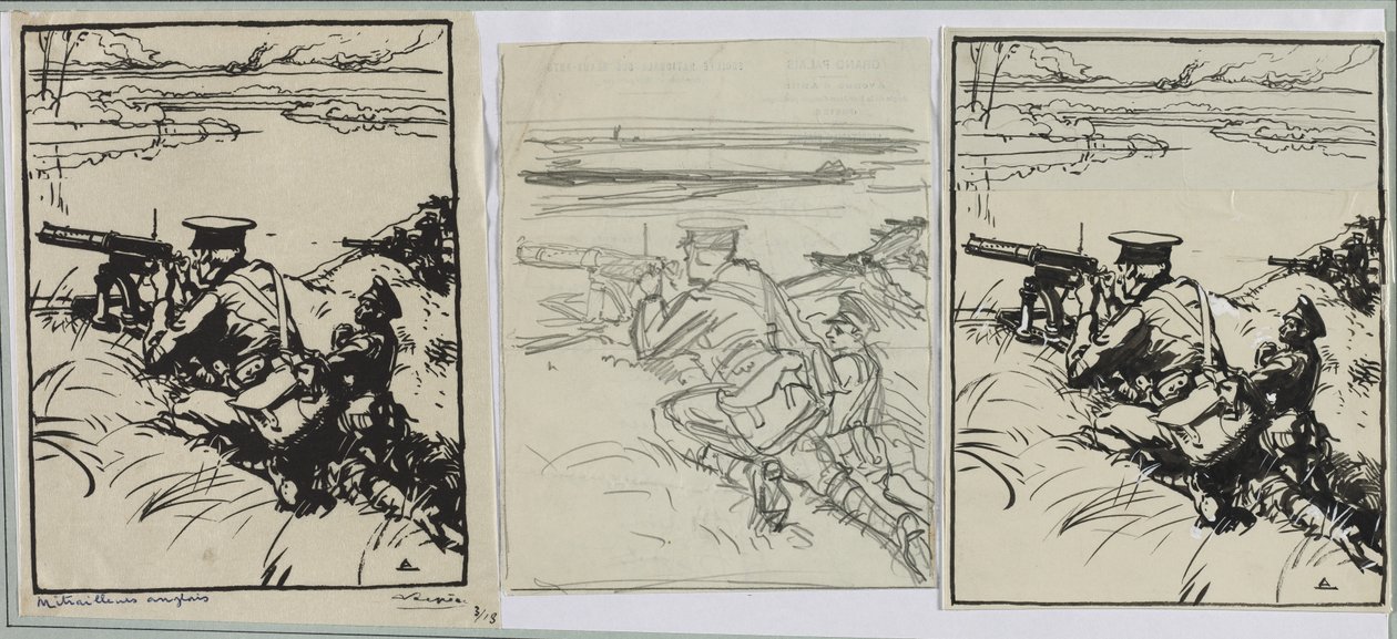 Engelse mitrailleurs door Auguste Louis Lepère