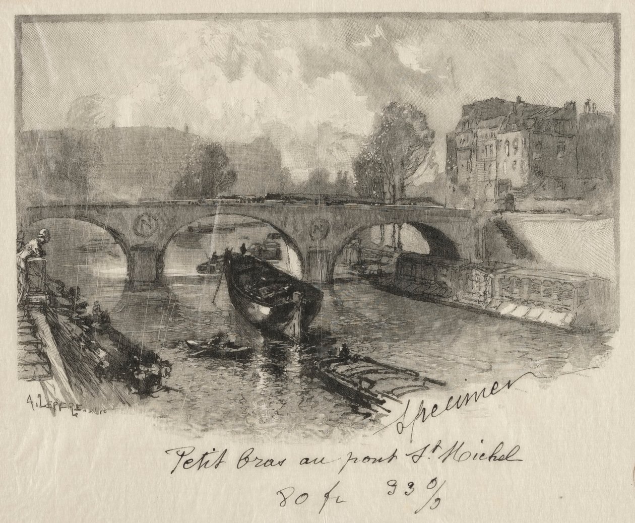 Petit bras bij Pont St. Michel door Auguste Louis Lepère
