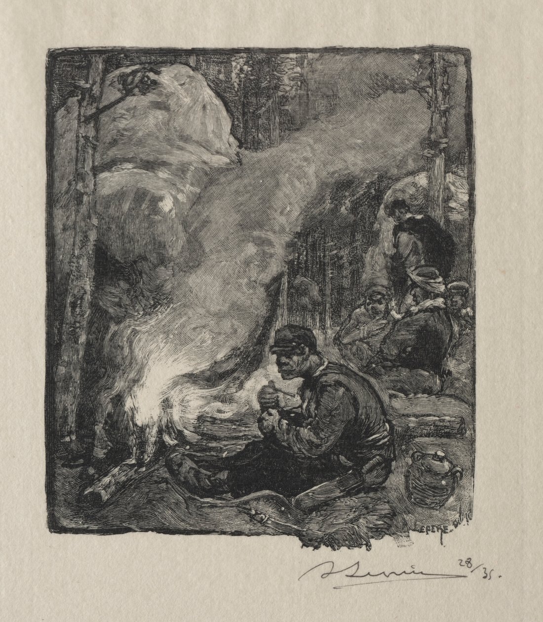 Repas des Bûcherons, 1887 door Auguste Louis Lepère
