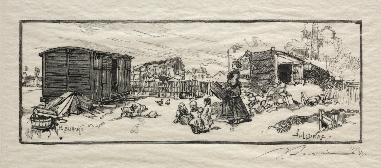 Het koetshuis (Le wagon-logement) door Auguste Louis Lepère