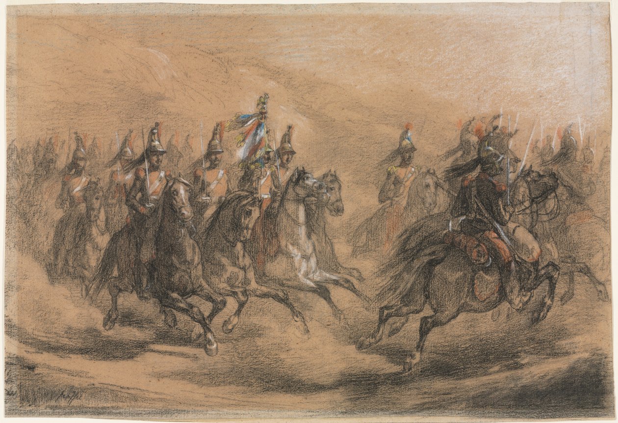 Cavaleriecharge, ca. 1840 door Auguste Raffet