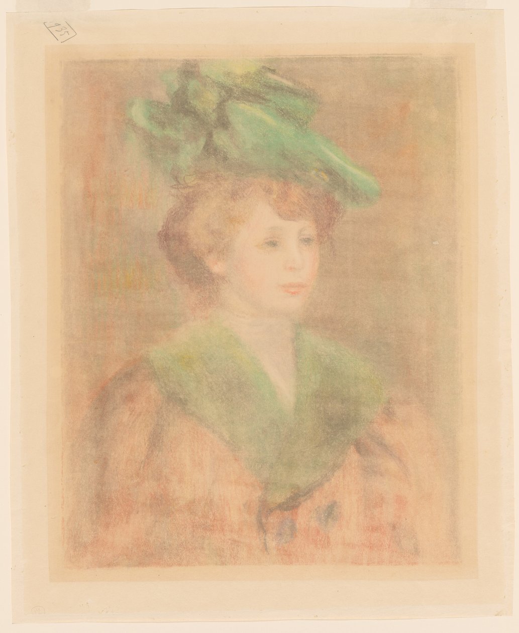 Dame met groene hoed (Mlle. Dieterle?) door Auguste Renoir