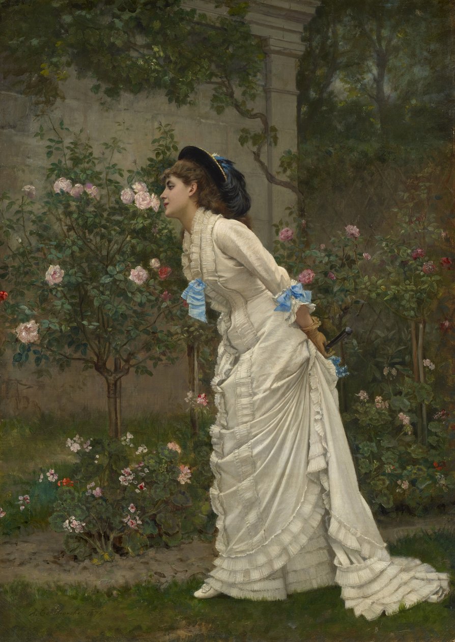 Vrouw en rozen door Auguste Toulmouche