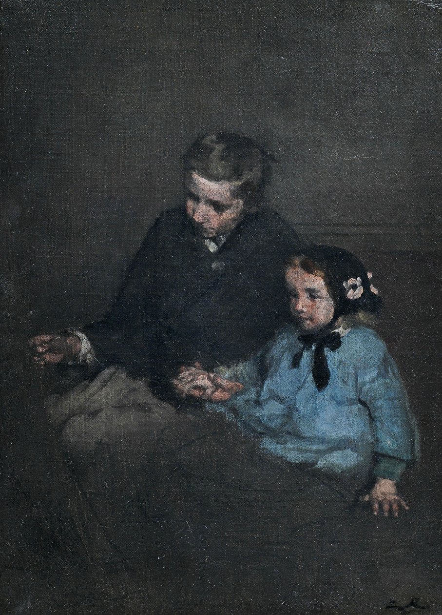 Broer en zus, hand in hand door Auguste Theodule Ribot