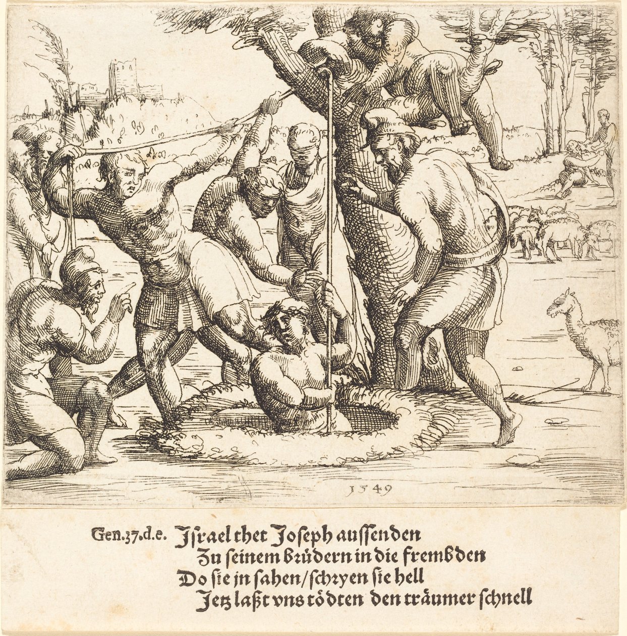 Jozef in de Put Geworpen, 1549 door Augustin Hirschvogel